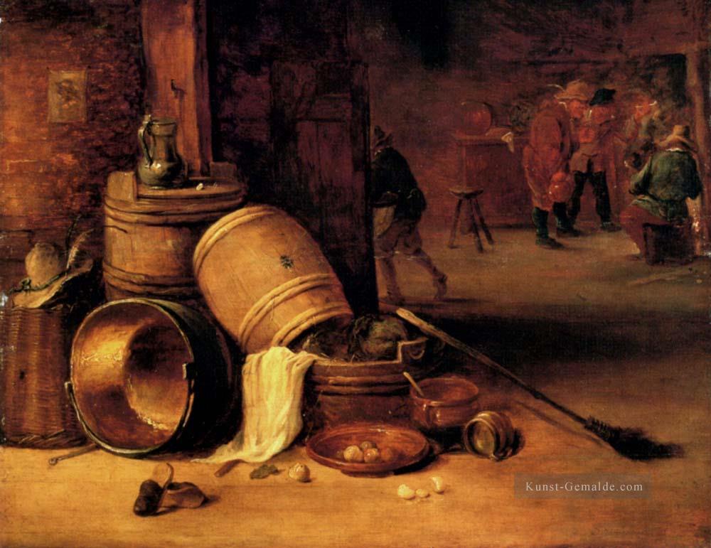 Eine Interior Scene mit Töpfen Barbers Baskets Zwiebeln und Kohl David Teniers der Jüngere Ölgemälde